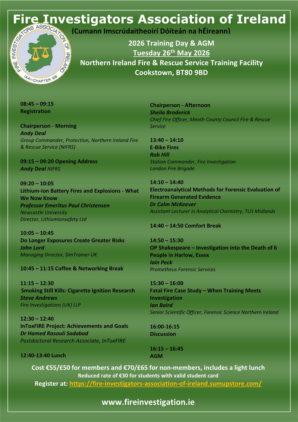 Fire Investigators Association of Ireland – Annual Training Conference and AGM