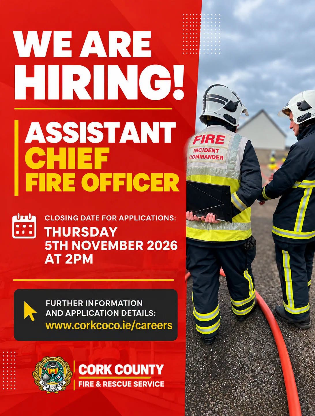 Cork County Fire Service are looking for an Assistant Chief Fire Officer